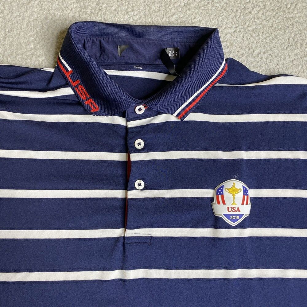 RLX Ralph Lauren Shirt Mens Large Blue Striped Polo USA Ryder Cup 2018 Preppy